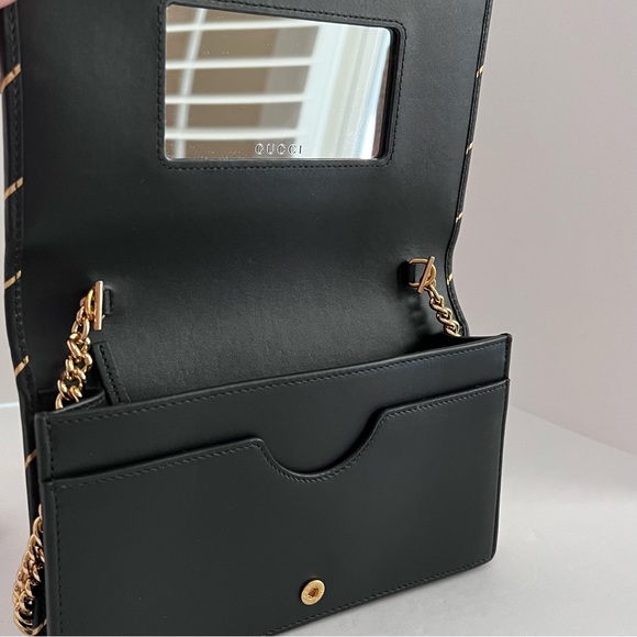 Authentic Gucci Black/Gold GG Diagonal Striped Wallet on Chain - Two Way - Picture 3 of 16